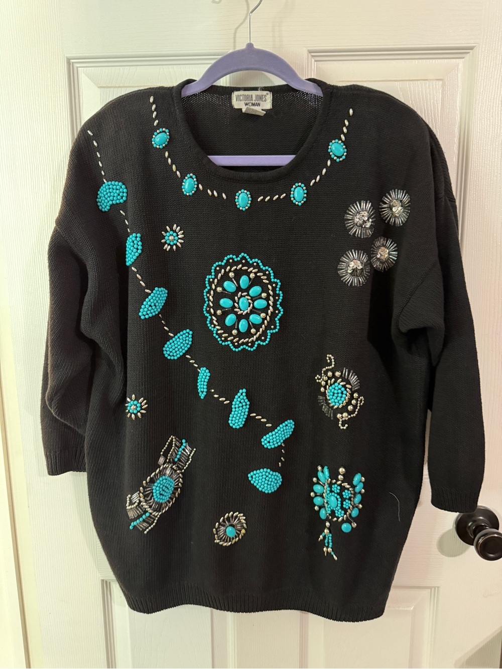Vintage
Victoria Jones Woman Beaded Sweater
Black Southwestern Turquoise Silver